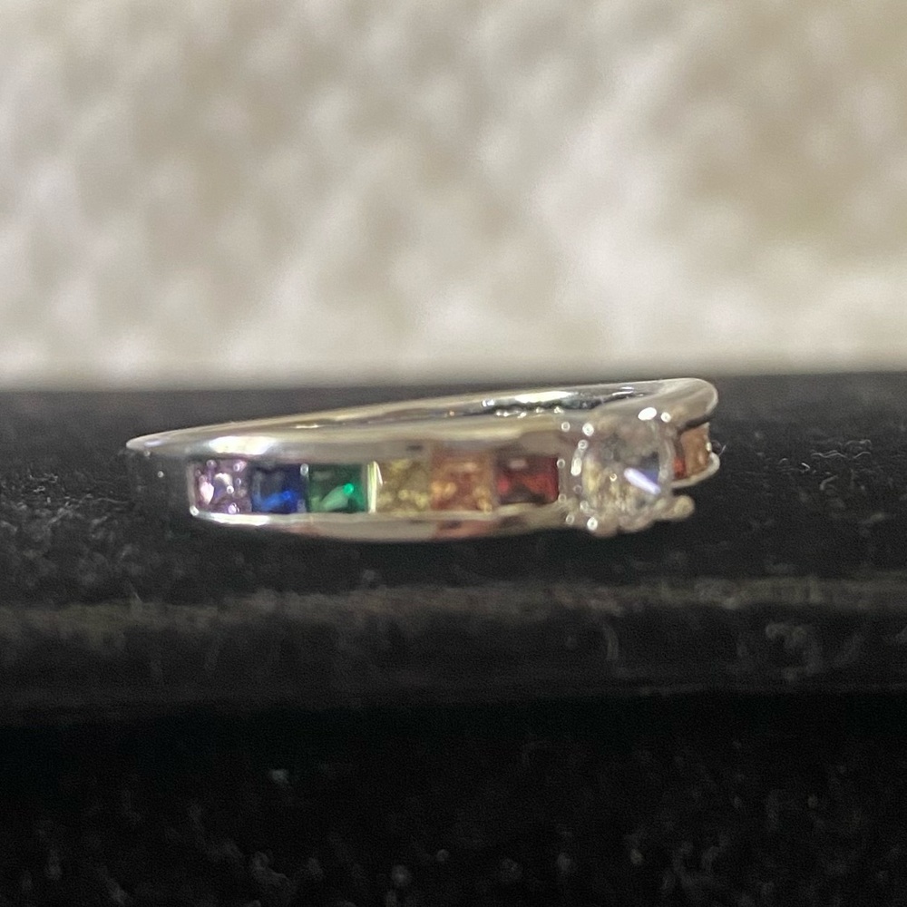 RAINBOW GEMSTONES/CZ STAMPED S925 SILVER RING - Picture 3 of 12